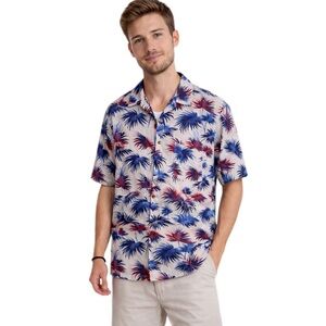 George Men's Hawaiian Shirt Tropical Palm Print Multicolor Size M Slim Fit